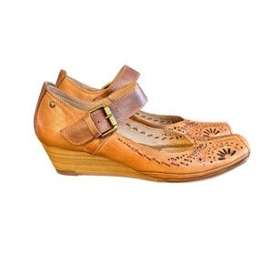 PIKOLINOS Tan Leather Mary-Jane Wedges
